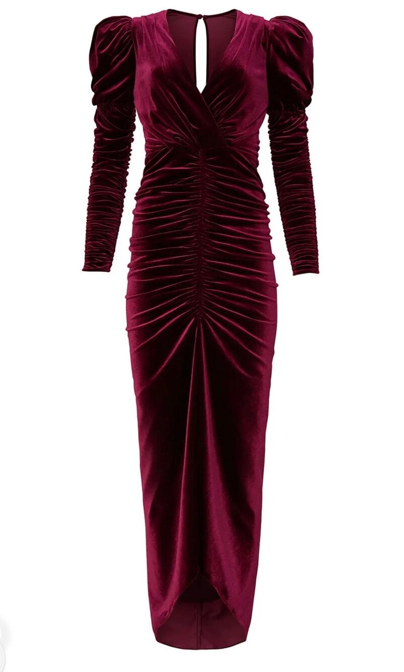 Ronny Kobo Alicia Velvet Midi Dress Burgundy Red Long Sleeve XL Sheath